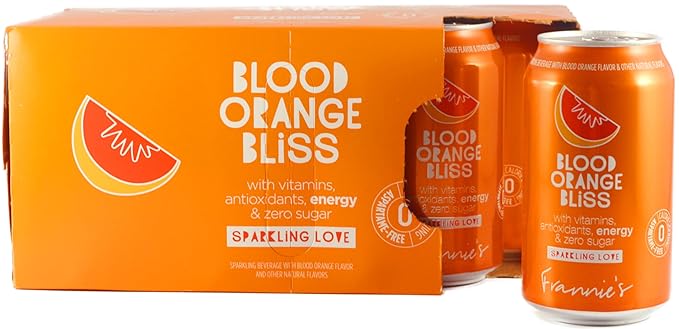 KauffmanTreats Frannie Sparkling Beverage- Zero Calories &amp Sugar Aspertame Free: 24-Ct Case 12 Oz. Cans (Blood Orange Bliss)