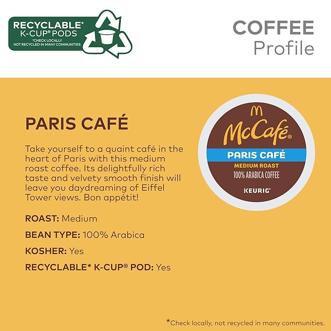 McCafe Paris Café Single Serve Coffee Keurig K-Cup Pods Medium Roast Coffee 60 Count (6 Packs of 10)