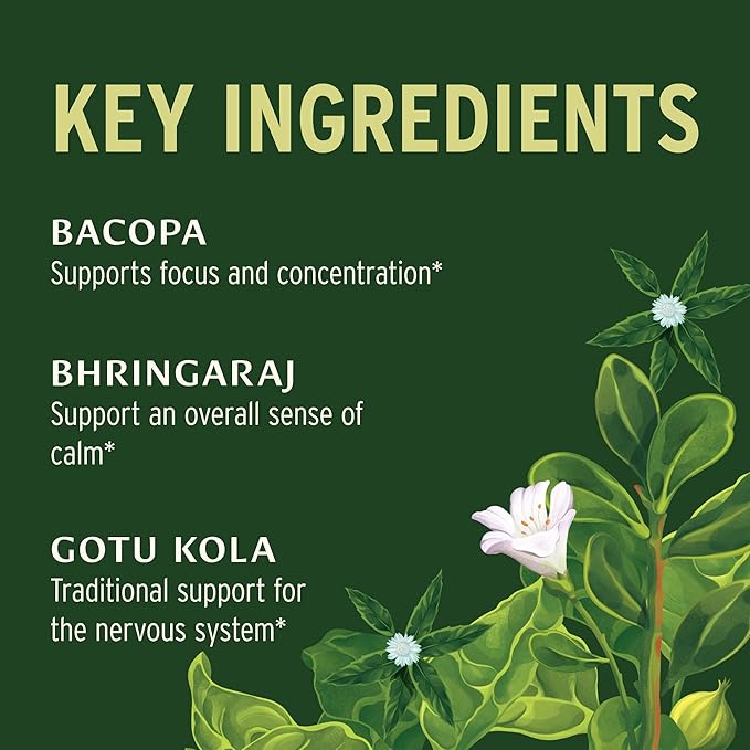 Banyan Botanicals Organic Mental Clarity – Herbal Alertness &amp Focus Supplement – with Bacopa &amp Gotu Kola – Natural Support for a Calm Mind &amp Sustainable Mental Energy – 90 Tablets – USDA O
