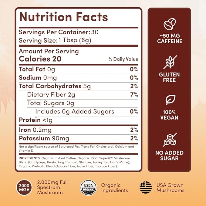 RYZE SUPERFOODS RYZE n Shine Bundle USDA Organic Mushroom Medium Roast Coffee + Probiotic Coffee Creamer with 6 Adaptogenic Mushrooms for Better Energy Focus Digestion Immunity 30 + 30 Servings