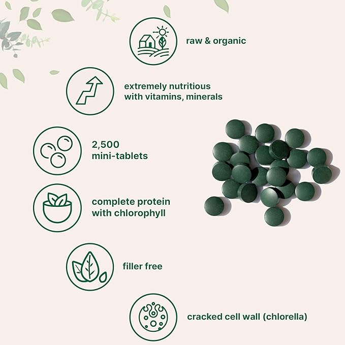 Micro Ingredients Organic Spirulina Chlorella Mini Tablets 2500 Tablets (8 Month Supply) | 50/50 Blend Superfood | Cracked Cell Wall for Better Absorption | Rich in Vegan Protein &amp Chlorophyll