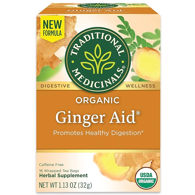 Traditional Medicinals Organic Ginger Aid Herbal Tea Promotes Healthy Digestion (Pack of 3) - 48 Tea Bags Total