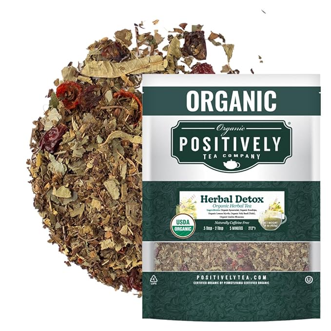 Organic Positively Tea Company Herbal Tea Refreshing Botanical Blend with Tulsi Spearmint &amp Rosehips Loose Leaf 16 Ounce