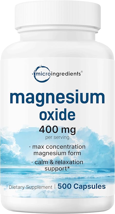 Micro Ingredients Multi Collagen Protein Powder 16oz &amp Magnesium Oxide 400mg Bundle Pack | Grass-Fed Collagen Peptides | Elemental Form for Max Concentration