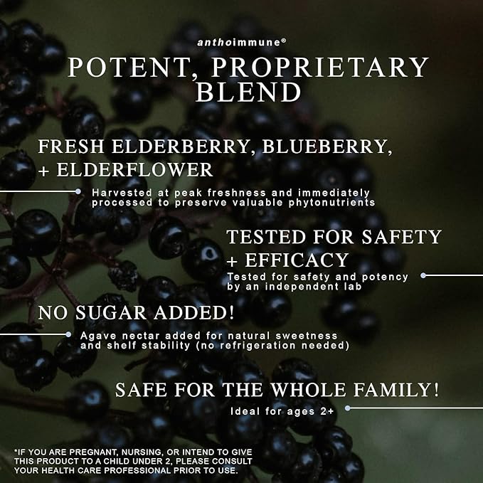 Organic Elderberry Syrup - Anthoimmune - Immune Support Supplement for Adults and Kids- USDA Organic Ultra-Premium Black Elderberry Formula (4 oz) 24 Servings