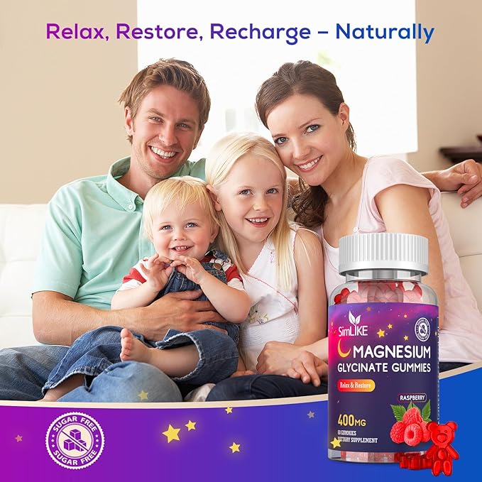 Magnesium Glycinate Gummies 400mg High Absorption Magnesium Gummies with L-Theanine Ashwagandha &amp GABA for Relaxation Stress Relief &amp Sleep Sugar Free Vegan 60 Raspberry