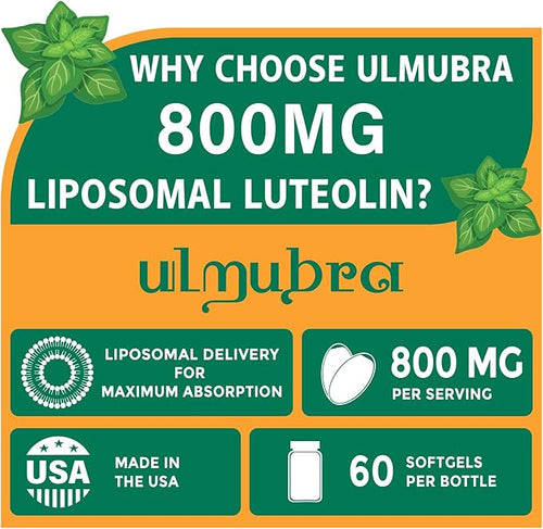 800 MG Liposomal Luteolin Supplement - Maximum Absorption Premium Antioxidant Supplement for Brain &amp Overall Well-Being 60 Softgels - 30-Day Supply