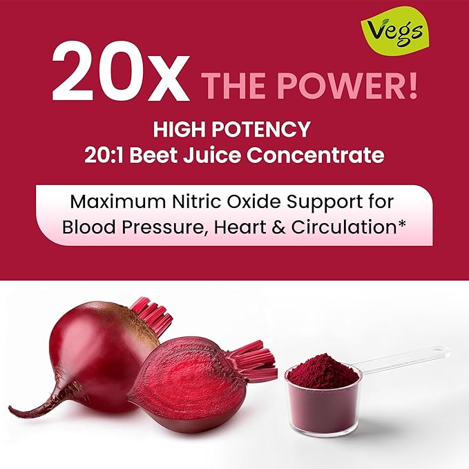 Beet Juice Powder - 20 X Ultra Concentrated Nitrates Betanines High Strength Nutrients - Freeze Dried Organic Beet Root Juice - Nitric Oxide Healthy Circulation Superfood - Sugar Free 5.3 oz