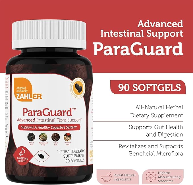 Zahler - ParaGuard Cleanse Softgels - Gut Health Detox Supplement - Formula has Wormwood Garlic Bulb Pumpkin Seed Clove &amp More - Natural Cleanse Detox for Humans - Certified Kosher 90 Count