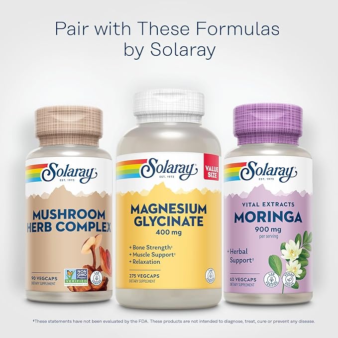 SOLARAY Moringa Capsules 900 mg - Moringa Supplement with 135 mg Saponins - Herbal Support w/Naturally Occurring Vitamins Minerals Amino Acids Vegan 60-Day Guarantee 30 Serv 60 VegCaps