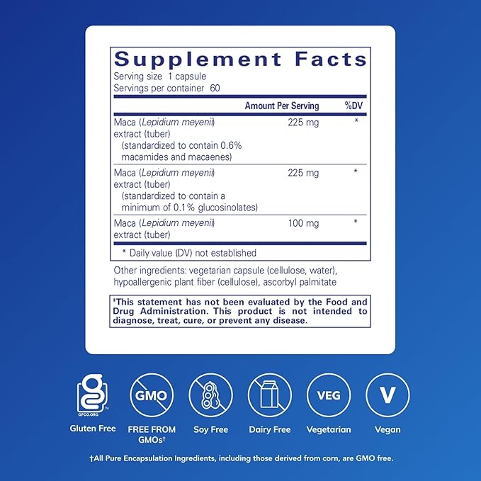 Pure Encapsulations Maca-3 | Hypoallergenic Supplement Promotes Healthy Libido and Reproductive System Function | 60 Capsules