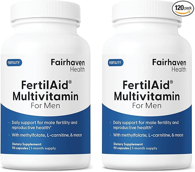 Fairhaven Health FertilAid for Men Fertility Supplements for Men Two Month Supply | Count Motility Support Pre-Conception for Him | Male Fertility Support Includes L-carnitine Zinc | 2 Bottles