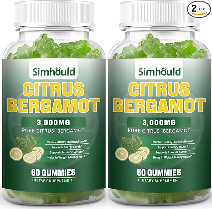 2 Pack Citrus Bergamot Gummies -3000MG Citrus Bergamot Extract Cholesterol Lowering Supplement for lmmune Support Healthy Anti-Aging Hight Cholesterol Vegan Gummy 120 Counts Lime Flavor