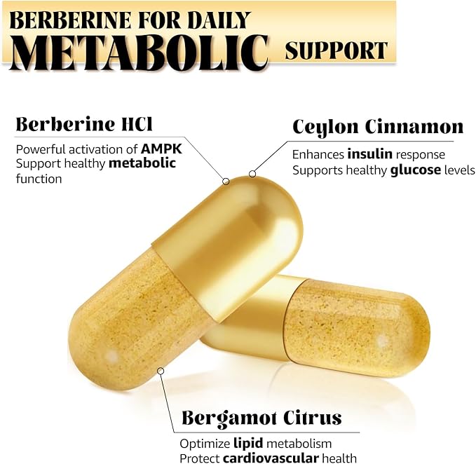 Berberine Supplement with Ceylon Cinnamon Metabolic Support Formula for Daily Balance Liposomal Berberine for GLP-1 Lifestyle Support 600mg Vegan Non-GMO 120 Capsules