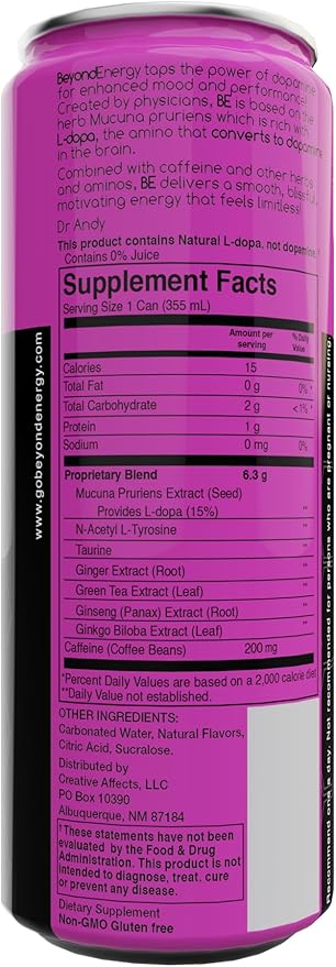 Variety Pack - Herbal Energy Drink with Naturally Sourced L-Dopa Amino Acids &amp Antioxidants 200mg Caffeine - Assorted Flavors 36 Cans (Dark Berry Mango Blood Orange)