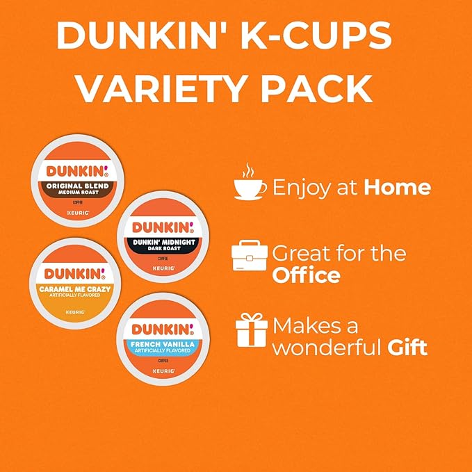 Dunkin K-Cups Coffee Variety Box - Original Blend 100% Colombian Midnight Dark Roast 30 Count with Recipe eBook