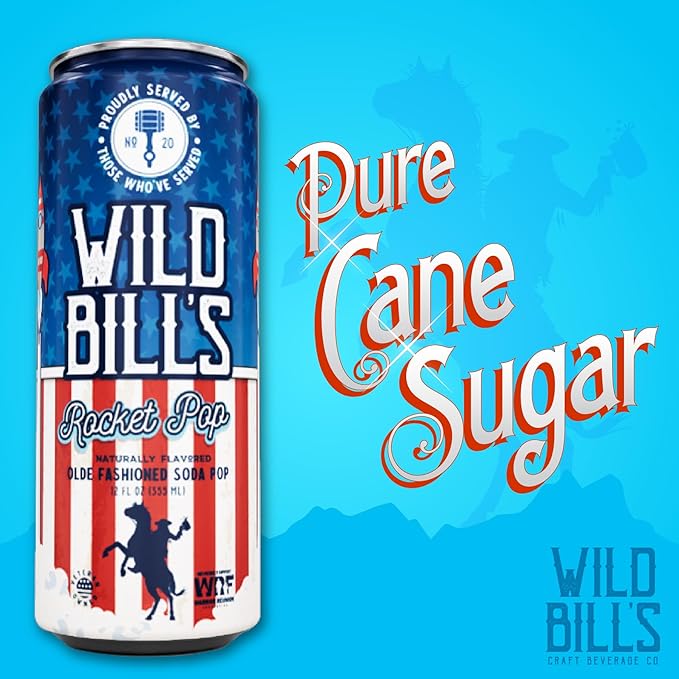 Wild Bill's Rocket Pop Soda Classic Craft Soda Pop Soft Drinks Sodas Made with Pure Cane Sugar Caffeine Free NO High Fructose Corn Syrup Gluten Free Vegan Low Sodium 12 Oz 12 Pack