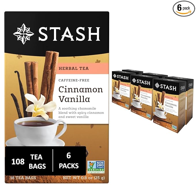 Stash Tea Cinnamon Vanilla Herbal Tea - Caffeine Free Non-GMO Project Verified Premium Tea with No Artificial Ingredients 18 Count (Pack of 6) - 108 Bags Total
