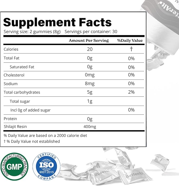 Better Alt Pure Himalayan Shilajit Gummies with 100% Shilajit |High Potency Gold Grade| 60 Gummies for Energy Boost &amp Immune Support 75%+ Fulvic Acid| Travel Friendly - Tamarind Flavor