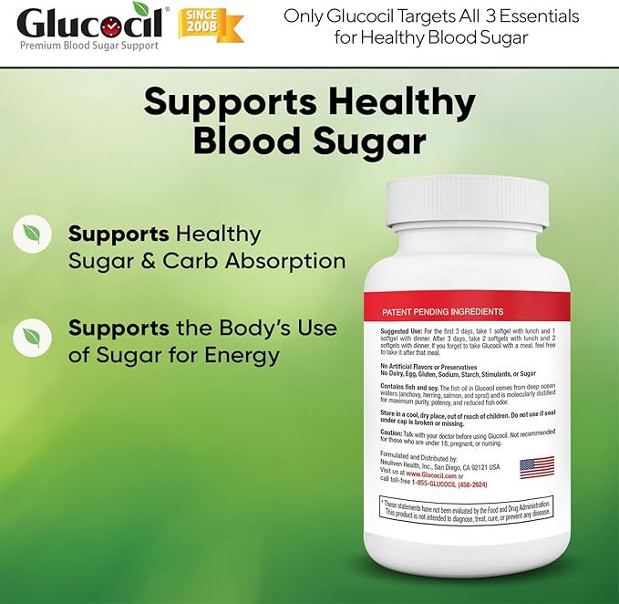 Glucocil – Softgels - Premium Blood Sugar Support - Over 2 Million Bottles Sold - Supports All 3 Blood Sugar Essentials - Since 2008 with Berberine Proprietary Mulberry Leaf and More 3-Pack