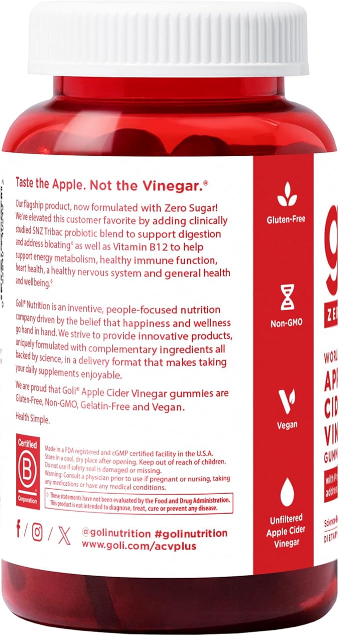 Goli Zero Sugar Trio- World's First 3-in-1 Pre Post Probiotic Apple Cider Vinegar with Vitamin B12 and Probiotics Ashwagandha &amp L-Theanine Vitamin D gummies. Vegan Gelatin &amp Gluten-Free