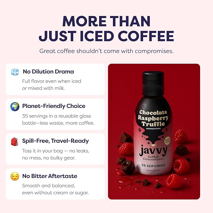 Coffee Concentrate - Limited Release Flavors - Cold Brew Coffee Perfect for Hot or Iced Instant Coffees Hot Drinks Cold Brew Concentrate 35 Servings - Chocolate Raspberry Truffle