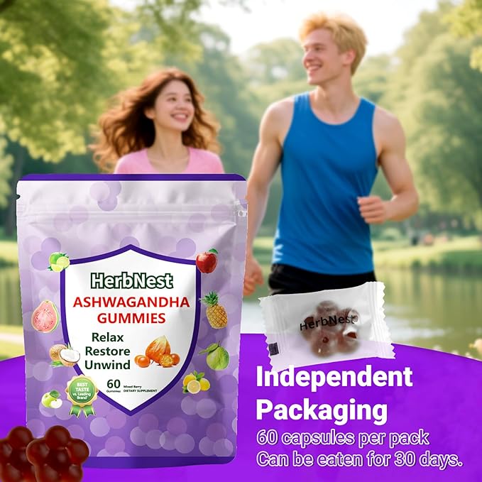 Ashwagandha Gummies &amp Vitamin D Gummy for Men &amp Women Tropical Flavor Vegan Non-GMO &amp Gluten Free Supplement 60 Count （ Individually Wrapped）