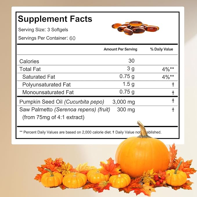 Ovela Pumpkin Seed Oil Capsules with Saw Palmetto Organic Pumpkin Seeds Oil Supplement for Hair Growth Heart Skin Elasticity Cold-Pressed | Non-GMO | Gluten Free | 180 Softgels (1)