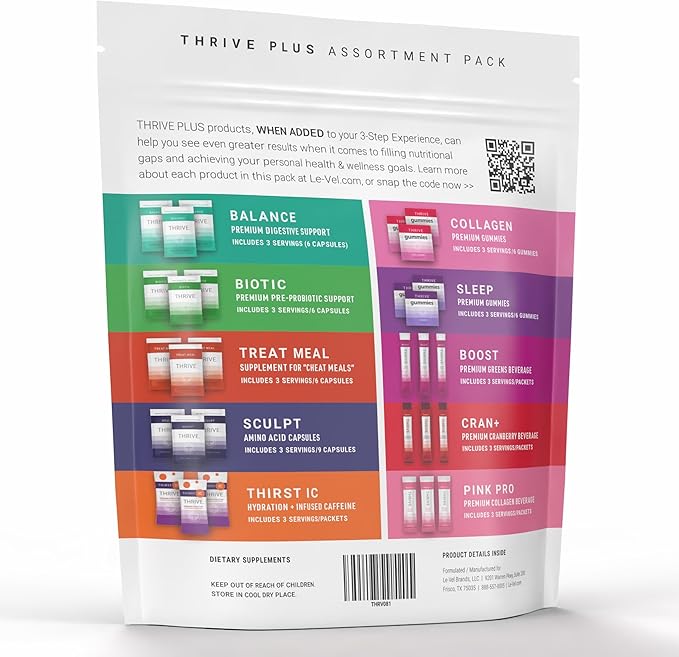 Le-Vel Thrive Plus Assortment Pack Nutritional Supplement Sampler 30 Liquid Gummy Capsule Pieces 30 Eaches Convenient Wellness Variety