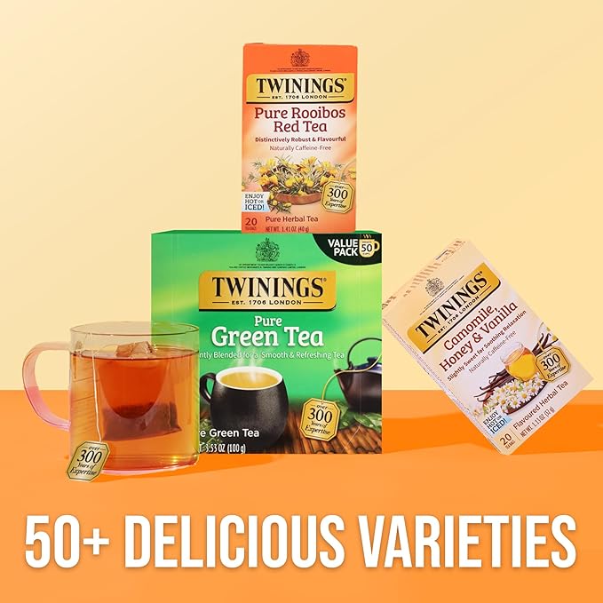 Twinings Pure Rooibos Red Herbal Tea Individually Wrapped Bags 20 Count (Pack of 6) Sweet with Uplifting Aroma Naturally Caffeine-Free Enjoy Hot or Iced 120 Teabags