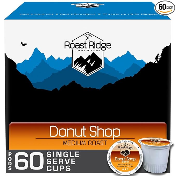 Roast Ridge Single Serve Coffee Pods for K-Cup Brewers Medium Roast Donut Shop 60 Count