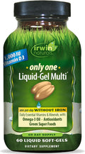 Irwin Naturals Only One Liquid-Gel Multi Without Iron – 60 Liquid Soft-Gels – Daily Essential Nutrient Support