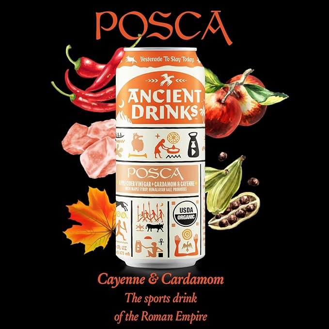 ANCIENT DRINKS Posca Apple Cider Vinegar Electrolyte Drink – Organic ACV Hydration Beverage with Probiotics &amp Natural Electrolytes – Ancient Roman Inspired Sports Drink – Cayenne &amp Cardamom –