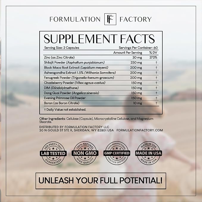 Formulation Factory She's Obsessed: 10-in-1 Hormone Balance Maximizer with Shilajit Maca Ashwagandha DIM Dong Quai Zinc &amp More for Vitality &amp Balance 240 Count (Pack of 2)