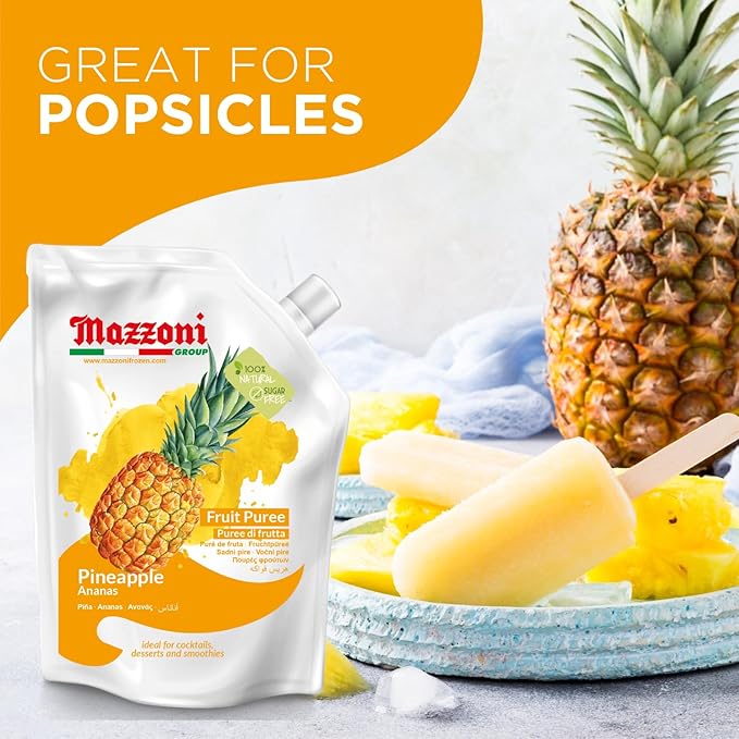 Mazzoni - Pineapple Juice Puree 100% Pure Pineapple Juice Mix Just Fruit No Sugar Added Mixer for Cocktails Drinks Smoothies Make Healthy Pina Coladas Convenient Pouch Made in Italy 2.2 lbs
