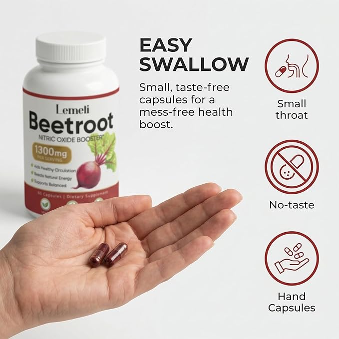 Lemeli Beetroot - 1300mg Lemeli Beet Root Capsules Boost Vitality Immune and Digestive Pure Non-GMO &amp Gluten Free Beet Root Supplement 60 Capsules (1)