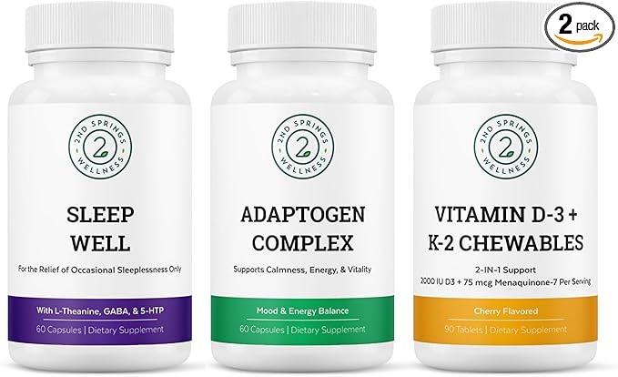 Sleep Well Adaptogen Complex &amp Vitamin D3+K2 Chewables Bundle