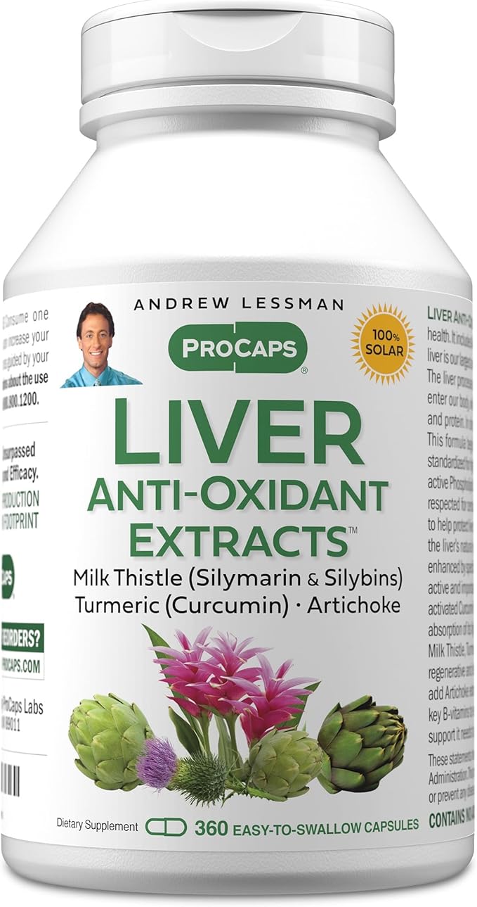 ANDREW LESSMAN Liver Anti-Oxidant Extracts 360 Capsules - Supports The Hard-Working Tissues of The Liver Promotes Optimum Liver Health and Function. Milk Thistle Turmeric and Artichoke Extracts