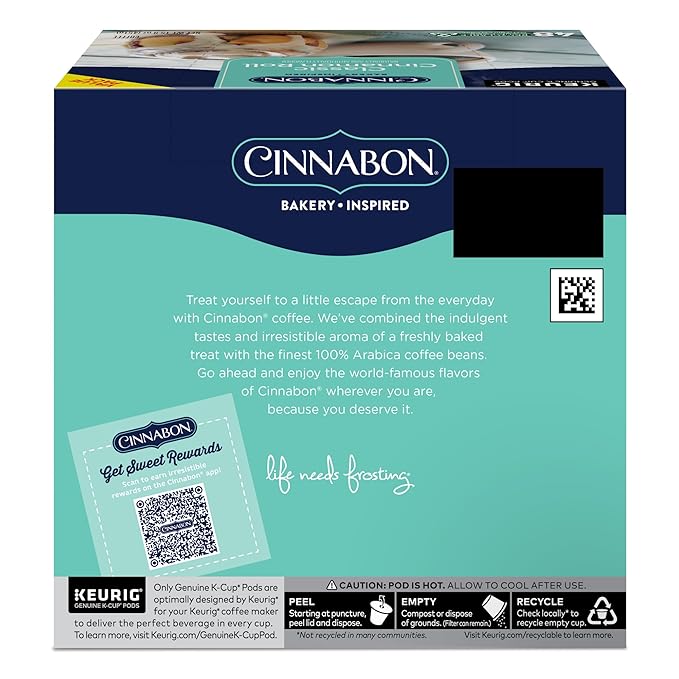 Cinnabon Classic Cinnamon Roll Keurig Single-Serve K-Cup Pods Light Roast Coffee 48 Count