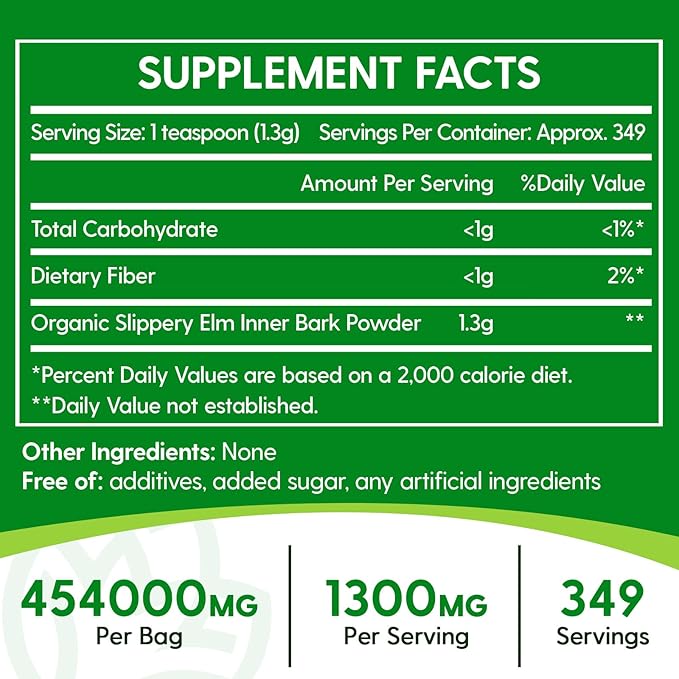 Slippery Elm Natural Herbs Slippery Elm Powder for Soothing Throat* &amp Digestive Diarrhea PH Balance Gut Health - with Superior Inner Bark Source 100% Pure &amp Vegan Non-GMO 1lb (349 Servi