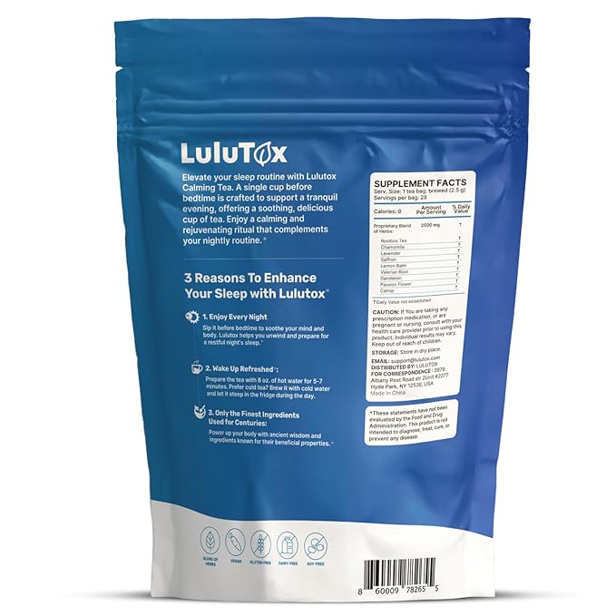 Lulutox Deep Sleep Tea - 28 Herbal Pyramid Tea Bags for Natural Calming Bedtime Support
