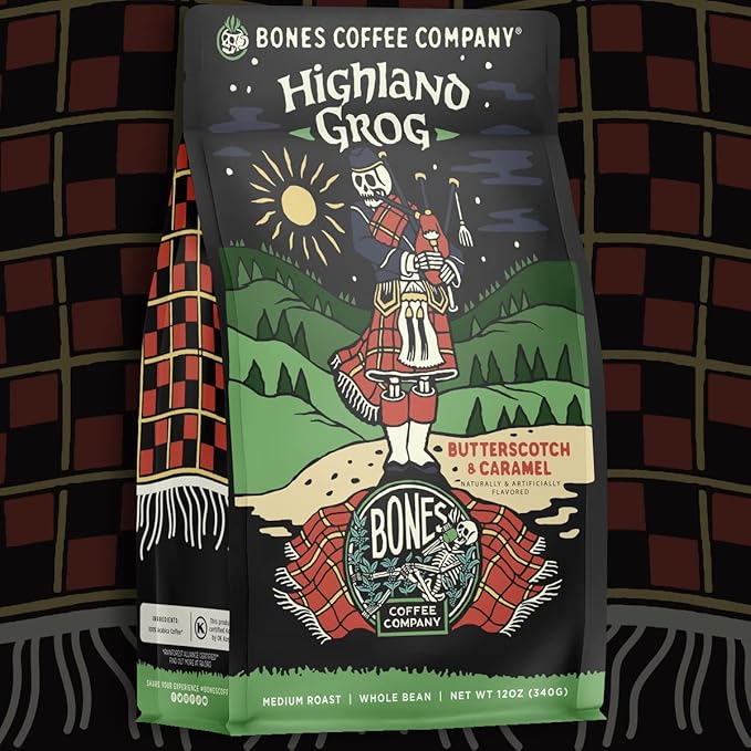 Bones Coffee Company S'morey Time and Highland Grog Whole Bean 12 oz Medium Roast Low Acid Coffee