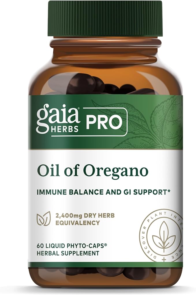 GAIA HERBS PRO Oil of Oregano - Immune Support Supplement - Carvacrol &amp Thymol for Antioxidant Support - Gut Health &amp Wellness Formula* - 60 Vegan Capsules (60 Servings)