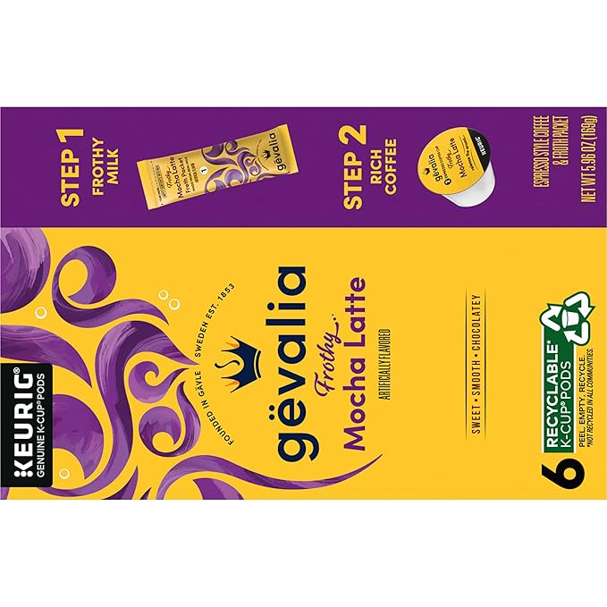 Gevalia 2-Step K-Cup &amp Froth Packets 6 Count 5.6oz Box (Pack of 3) (Mocha Latte).