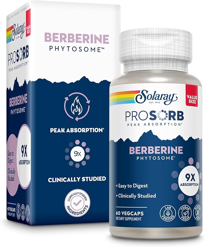 SOLARAY Berberine Phytosome - 9X Absorption and Easy-to-Digest - Standardized to 30% Berberine HCl - Vegan Made Without Soy - 60-Day Guarantee - 60 Servings 60 VegCaps
