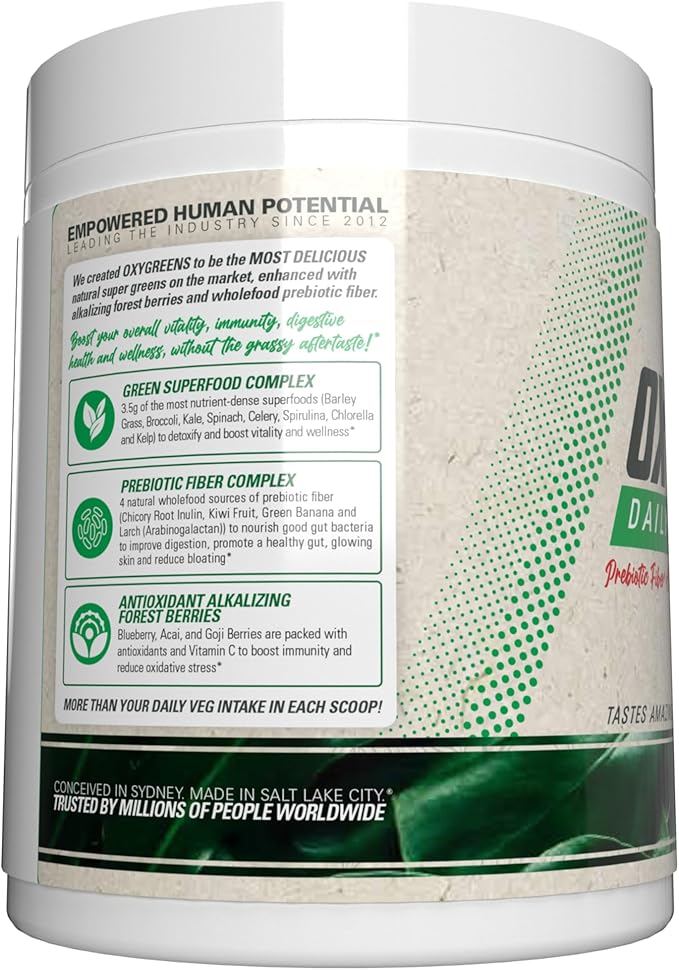 EHP Labs OxyGreens Super Greens Powder - Spirulina &amp Chlorella Superfood Green Juice Powder &amp Greens Supplements with Prebiotic Fibre Antioxidants &amp Immunity Support 30 Serves (Crisp Ap
