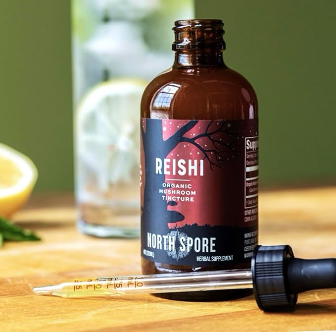 North Spore Organic Reishi Mushroom Tincture (2 oz) | 100% Fruiting Body Extracts | Immune Support Brain Support | Certified Organic Vegan Non-GMO | Adaptogenic Nootropic | Made in USA