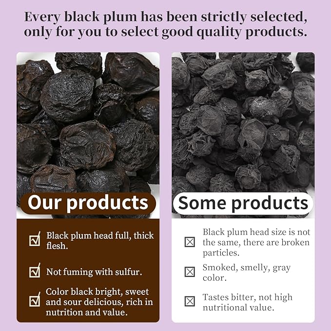 DOZO Chinese Smoked Black Plum Dried Wu Mei 400g/14.1oz Traditional Herbal Grade Dried Plums Non-Snack Smoke-Processed Green Plum Whole Dried Fruit for Brewing &amp Herbal Use 中药乌梅 乌梅干 酸梅汤原料