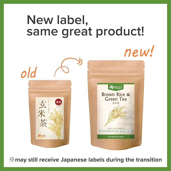 [Onkatsu Farm] Pure Genmai Brown Rice Tea with Green Tea - Caffeinated - 50 Count Pyramid Tea Bags - Japanese Tea Made In Japan