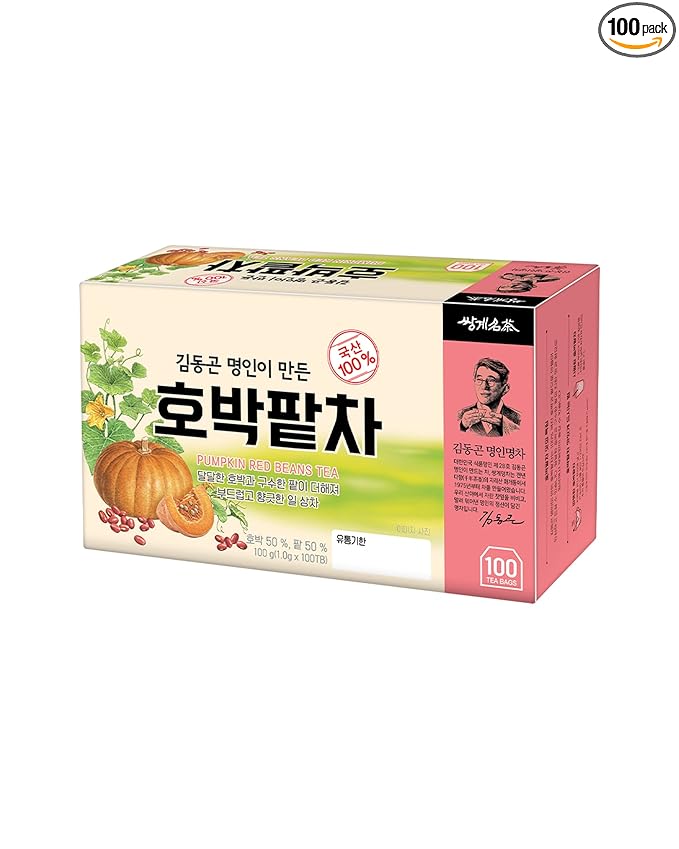 Ssanggye Pumpkin &amp Red Bean Korean Tea 100 Tea Bags (1.0g) Bulk Size Premium Herbal Hot Cold 4 Seasons Daily Drink Soft Savory Sweet Nutty Taste Soothing Asian Oriental Herb Caffeine Free